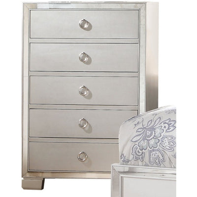 Five Drawer Chest With Mirror Insert Front Trim, Platinum