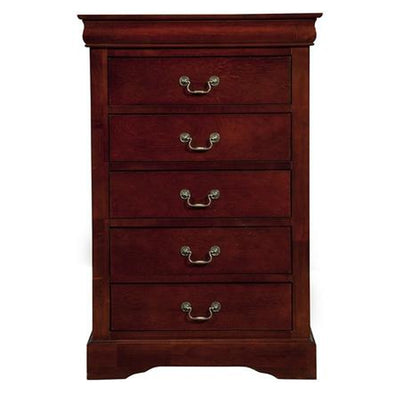 Wooden Five Drawer Chest With  Brushed Nickel Metal Handle, Cherry