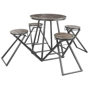 Wood and Metal Counter Height Table with Four Stools, Pack of 5, Gray and Brown