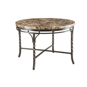 Round Metal Frame Dining Table with Faux Marble Top, Brown