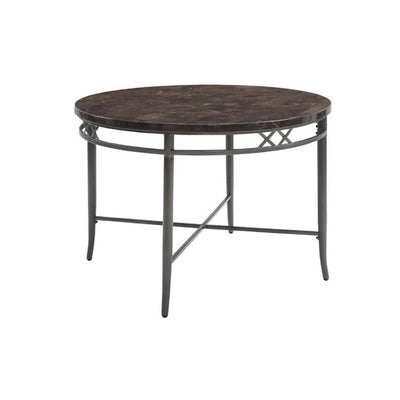 Round Metal Frame Dining Table with Faux Marble Top, Gray and Brown