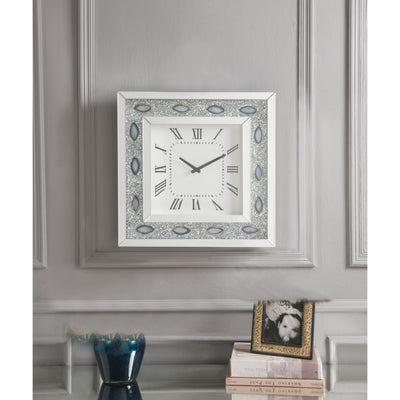 Wood & Mirror Square Analog Wall Clock, White