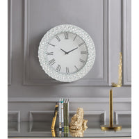 Wood & Mirror Round Analog Wall Clock, White