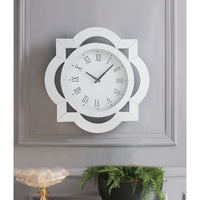 Wood & Mirror Round Analog Wall Clock, White