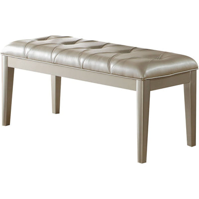 Contemporary Wood and Fabric Upholstery Bench with Button Tufting, Cream