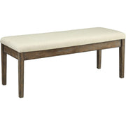 Contemporary Style Wood and Linen Bench with Tapered Legs, Beige and Brown