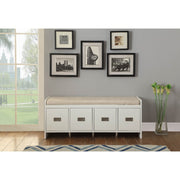 Wooden Bench with Fabric Upholstered Seat Cushion & Storage, White