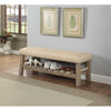 Wooden Bench with Fabric upholstered Seat Accented with Nail head Trim, Antique White