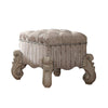 Tufted Fabric Upholstered Wooden Vanity Stool with Scrolled Legs, Bone White