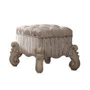 Tufted Fabric Upholstered Wooden Vanity Stool with Scrolled Legs, Bone White