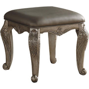 Traditional Style Wood and Leatherette Vanity Stool with Padded Seat, Beige