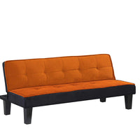 Button Tufted Fabric Upholstered Wooden Adjustable Sofa, Orange and Black