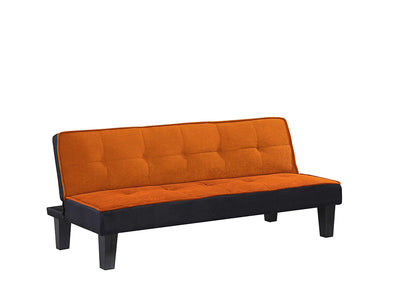 Button Tufted Fabric Upholstered Wooden Adjustable Sofa, Orange and Black