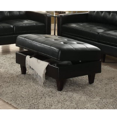 Faux Leather Upholstered Storage Ottoman With Button Tufted Detailing, Black