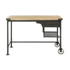 Wood And Metal Desk With One Drawer And One Open Shelf, Oak Brown And Sandy Gray