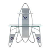Metal And Glass Space Shuttle Theme Writing Desk With One Shelf, Silver