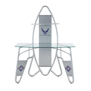 Metal And Glass Space Shuttle Theme Writing Desk With One Shelf, Silver