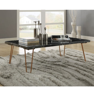 Rectangular Coffee Table With Metal Hairpin Style Legs, Black And Gold