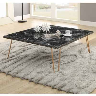 Black Marble Top Coffee Table With Metal Hairpin Style Legs In Gold