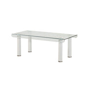 Rectangular Tempered Glass Top Coffee Table With Round Metal Feet, White