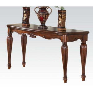 Wooden Sofa Table with Carved Details, Cherry Brown