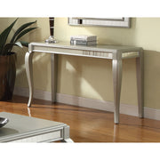 Mirror Trim Rectangle Sofa Table With Wooden Cabriole Legs, Champagne Silver
