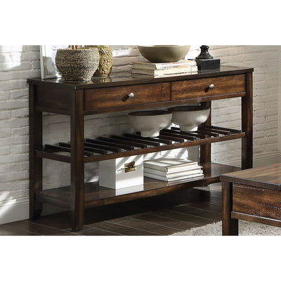 Top Marble Inlay Sofa Table With One Drawer And Bottom Shelf, Brown