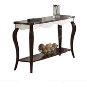 Rectangular Wooden Sofa Table with Cabriole Legs, Walnut Brown and White