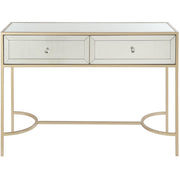 Modern Style Metal and Mirror Sofa Table with 2 Drawers, Gold