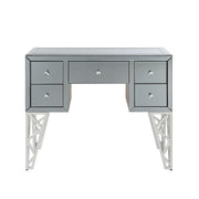 Five Drawer Console Table With Geometric Cut Out Metal Legs, Silver