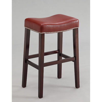 Polyurethane Upholstered Wooden Bar Stool, Set Of Two, Red and Brown