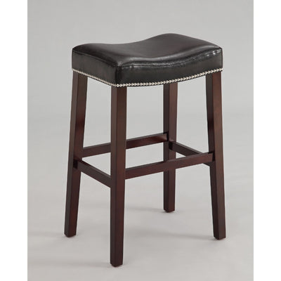 Polyurethane Upholstered Wooden Bar Stool, Set Of Two, Black and Brown