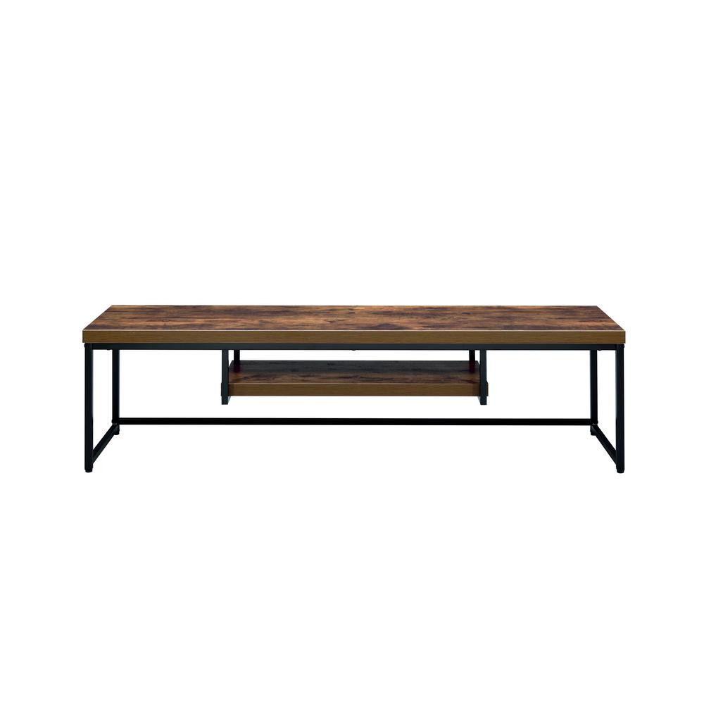 Rectangular Wood And Metal TV Stand With One Shelf, Brown And Black
