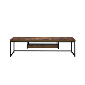 Rectangular Wood And Metal TV Stand With One Shelf, Brown And Black