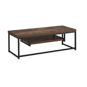 Wood And Metal TV Stand With One Shelf, Weathered Oak Brown And Black