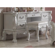 Traditional Style Wood and Poly Resin Vanity Desk with 5 Drawers, White