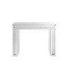 Mirror Accented Wood And Glass Vanity Desk With Faux Crystal Inlay, Silver