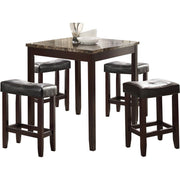 Wooden Counter Height Table with 4 Saddle Stools, Pack of Five, Brown