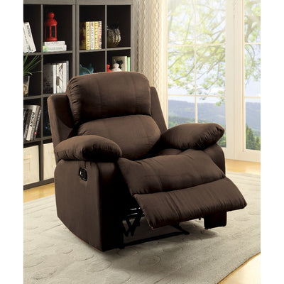 Contemporary Style Upholstered Recliner with Cushioned Armrests, Chocolate Brown