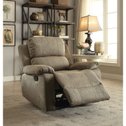 Contemporary Microfiber Upholstered Metal Recliner with Pillow Top, Brown