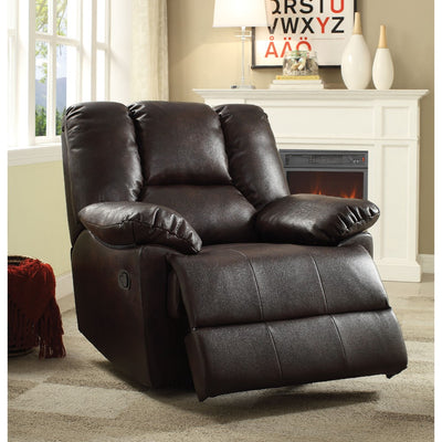 Leather Aire Upholstered Metal Glider Recliner with Padded Armrest, Brown
