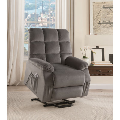 Contemporary Velvet and Metal Recliner with Power Lift, Gray