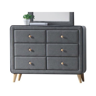 Transitional Style Wood and Fabric Upholstery Dresser with 6 Drawers, Gray