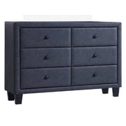 Polyurethane Upholstered Six Drawer Dresser With Wooden Tapered Leg, Gray