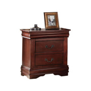 Wooden Nightstand with Two Drawers, Cherry Brown
