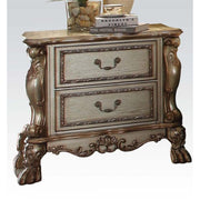 Wooden Nightstand with Two Drawers, Gold & Bone White
