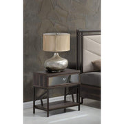 Wood & Metal Nightstand with Mirrored Front Drawer, Walnut Brown & Black