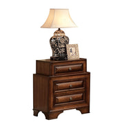 Wooden Nightstand with Three Drawers, Cherry Brown