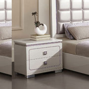 Wooden Nightstand with Two Drawers, Glossy White