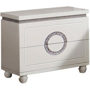 Wooden Nightstand with Two Drawers, Glossy White